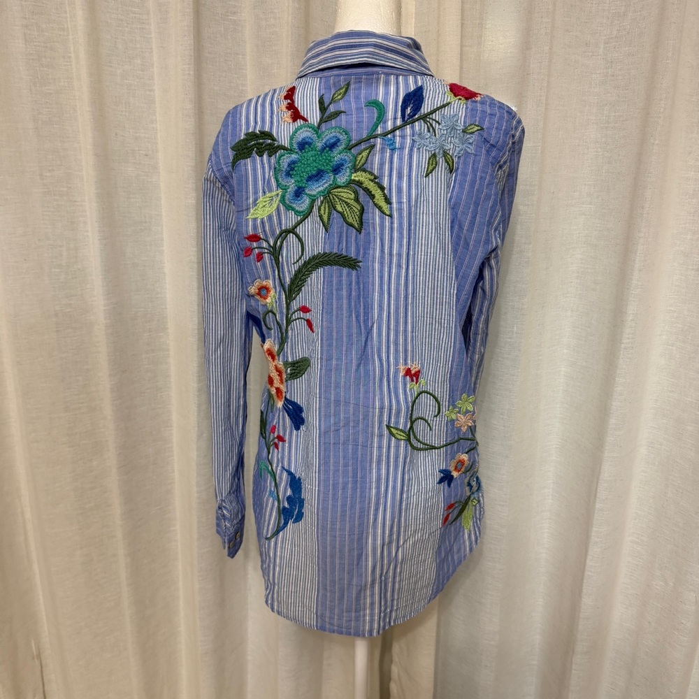 Johnny Was Workshop Madaleina Double Button Stripe Shirt Floral Boho Women's XS - Picture 4 of 9